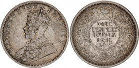 British India 1 Rupee 1911
KM# 523; Silver; George V; Mint: Calcutta; XF Toned