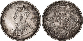 British India 1 Rupee 1913 B
KM# 524; Silver; George V; Mint: Bombay; AUNC Toned