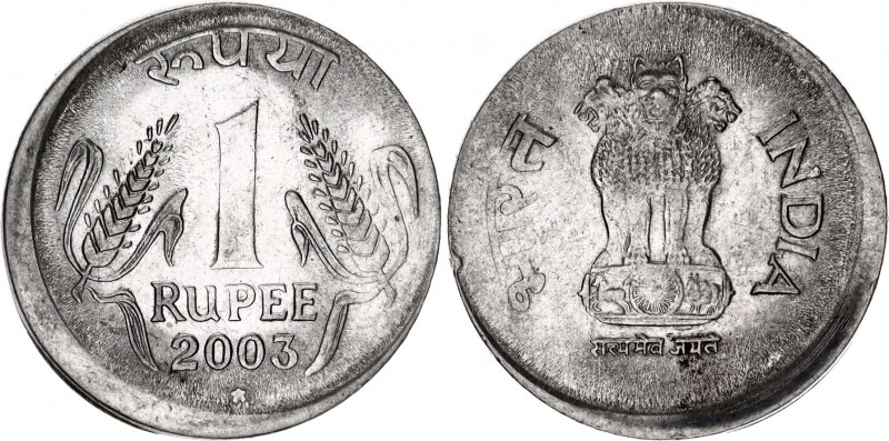 India 1 Rupee 2003 Offset Error
KM# 92; Schön# 216; N# 1609; Stainless Steel; M...