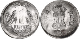India 1 Rupee 2003 Offset Error
KM# 92; Schön# 216; N# 1609; Stainless Steel; Mint: Hyderabad; UNC-
