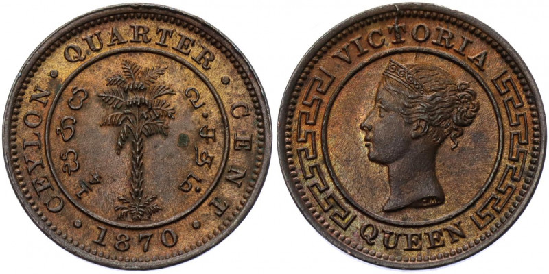 Ceylon 1/4 Cent 1870
KM# 90; Copper 1.25 g.; UNC