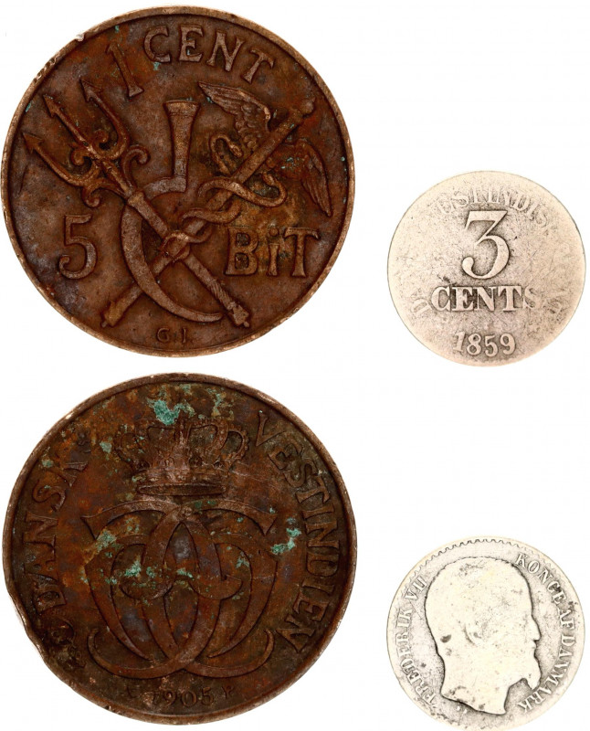 Danish West Indies Lot of 2 Coins 1859 - 1905
KM# 64 & 83; Silver & Bronze; VF