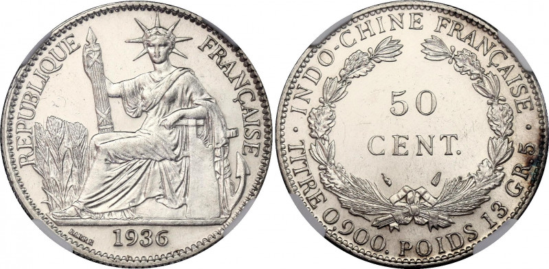 French Indochina 50 Centimes 1936 NGC UNC Det Cleaned
KM# 4a.2; N# 11286; Silve...