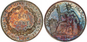Indochina 50 Centimes 1936
KM# 4a.2; N# 11286; Silver; UNC- with minor hairlines & amazing toning