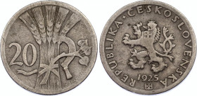 Czechoslovakia 20 Haleru 1925 Key Date
KM# 1, Schön# 4; N# 657; Copper-nickel; VF