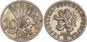 Czechoslovakia 20 Haleru 1926 Key Date
KM# 1, Schön# 4; N# 657; Copper-nickel; AUNC