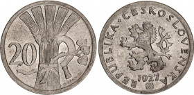 Czechoslovakia 20 Haleru 1927
KM# 1, Schön# 4; N# 657; Copper-nickel; UNC