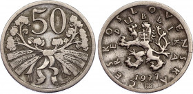 Czechoslovakia 50 Haleru 1927 Key Date
KM# 2, Schön# 6; N# 3970; Copper-nickel; VF-XF