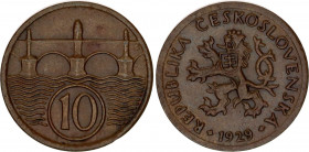 Czechoslovakia 10 Haleru 1929
KM# 3; Bronze; AUNC/UNC