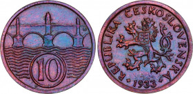 Czechoslovakia 10 Haleru 1933
KM# 3, Schön# 3; Bronze; UNC