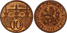 Czechoslovakia 10 Haleru 1938
KM# 3, Schön# 3; Bronze; UNC