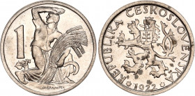 Czechoslovakia 1 Koruna 1922
KM# 4, Schön# 7; Copper-nickel; XF-AUNC