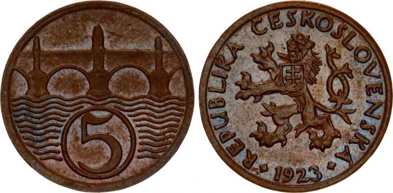 Czechoslovakia 5 Haleru 1923
KM# 6, Schön# 22; Brass; UNC
