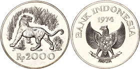 Indonesia 2000 Rupiah 1974
KM# 39; Silver; Javan tiger; UNC