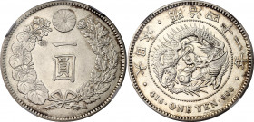Japan 1 Yen 1908 (41) NGC UNC Det.
Y# A25.3, JNDA# 01-10A; N# 5505; 年一十四治明; Silver; Meiji