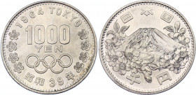 Japan 1000 Yen 1964 (39)
Y# 80, JNDA# 03-1; N# 14007; Shōwa; 1964 Summer Olympics, Tokyo; UNC