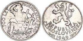 Czechoslovakia 100 Korun 1949
KM# 29, Schön# 35, Silver; 700th Anniversary of Jihlava Mining Privileges; UNC