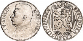 Czechoslovakia 100 Korun 1949
KM# 30, Schön# 37, Silver; 70th Birthday of Josef V. Stalin; XF