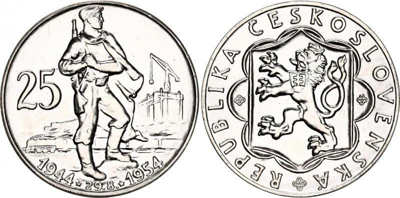 Czechoslovakia 25 Korun 1954
KM# 41, Schön# 46; Silver; 10th Anniversary - Slov...