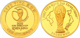 South Korea 20000 Won 2001
KM# 94; Gold (.999) 15.55 g.; FIFA World Cup Korea/Japan 2002; Mintage 20000; UNC Proof