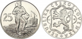 Czechoslovakia 25 Korun 1954 Proof
KM# 41; Silver., Proof; 10th Anniversary - Slovak Uprising; Mintage 5000 pcs