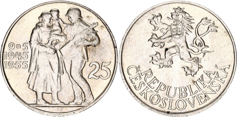 Czechoslovakia 25 Korun 1955
KM# 43; Silver; 10th Anniversary - Liberation from...