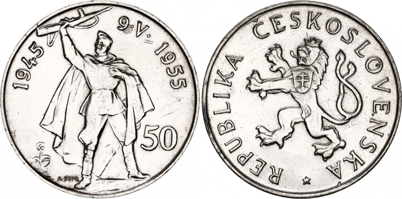 Czechoslovakia 50 Korun 1955
KM# 44, Silver; 10th Anniversary - Liberation from...