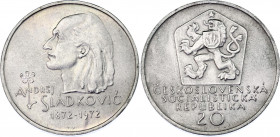 Czechoslovakia 20 Korun 1972
KM# 76; N# 12631; Silver; Centennial - Death of Andrej Sladkovic; UNC