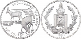 Mongolia 250 Tugrik 1993
KM# 110; Silver., Proof; Saiga Antelope