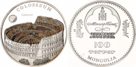 Mongolia 100 Tugrik 2008
KM# 306.2; Copper - Nickel., Silver guilted., Proof.; Colosseum