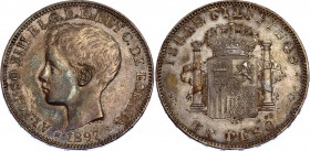 Philippines 1 Peso 1897 SGV
KM# 154; Silver; Alfonso XIII; XF with nice toning