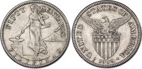 Philippines 50 Centavos 1909 S
KM# 171, Schön# 11; N# 4350; Silver; U.S. Administration; VF-XF