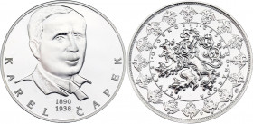Czech Republic Silver Medal "Karel Čapek" (ND)
Silver (.999) 29.17 g., 40 mm; Největší osobnosti českého národa - Karel Čapek; UNC Proof