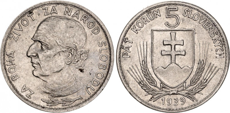 Slovakia 5 Korun 1939
KM# 2, Schön# 6; Nickel; XF-AUNC