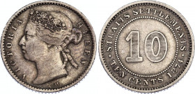 Straits Settlements 10 Cents 1874 H
KM# 11; N# 11570; Silver; Victoria; XF