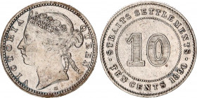 Straits Settlements 10 Cents 1890 H
KM# 11; Silver; Victoria; Mint: Heaton's Mint, Birmingham; AUNC