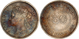 Straits Settlements 50 Cents 1898
KM# 13; N# 15529; Silver; Victoria; VF
