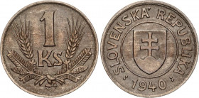 Slovakia 1 Koruna 1940
KM# 6, Schön# 5; Copper-nickel; XF