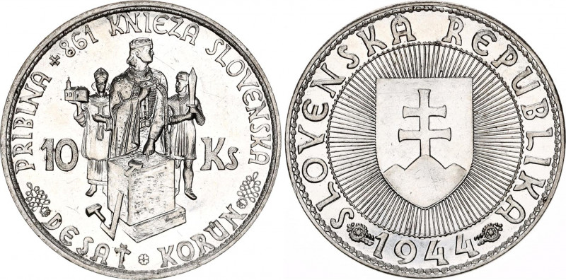 Slovakia 10 Korun 1944
KM# 9, Schön# 7; Silver; Prince Pribina; AUNC