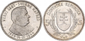 Slovakia 50 Korun 1944
KM# 10, Schön# 10; Silver; Fifth Anniversary of the Slovak Republic 1944; AUNC