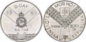 Slovakia 200 Korun 1994
KM# 23; Silver; 50th Anniversary of D-Day and Slovak Uprising in 1944; UNC