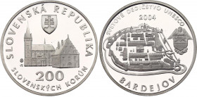 Slovakia 200 Korun 2004
KM# 76; Silver., Proof; Bardejov - UNESCO World Heritage; Mintage 3600 pcs