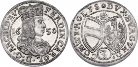 Austria 3 Kreuzer 1650
Moser-Tursky 517; Ferdinand Karl, Hall mint. Silver, UNC, rare coin.