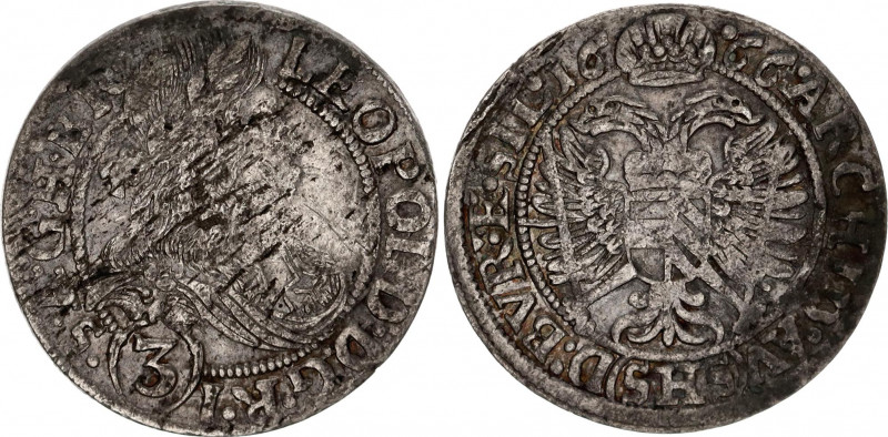 Austria 3 Kreuzer 1666
KM# 1169; N# 6156; Silver 1.63 g.; Leopold I; Mint: Vien...