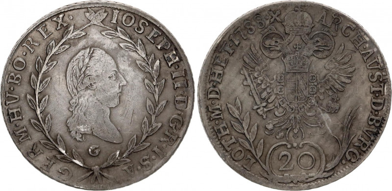 Austria 20 Kreuzer 1788 G
KM# 2069; Silver;Joseph II; Mint: Baia Mare; XF Toned