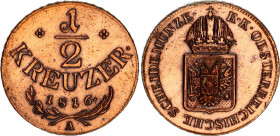 Austria 1/2 Kreuzer 1816 A
KM# 2110; N# 7111; Franz I; UNC with minor hairlines