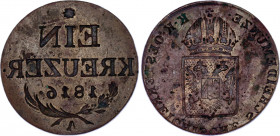 Austria 1 Kruzer 1816 A Error Brockage
KM# 2113; N# 3169; Copper; XF
