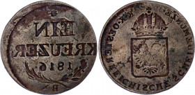 Austria 1 Kruzer 1816 B Error Brockage
KM# 2113; N# 3169; Copper; XF