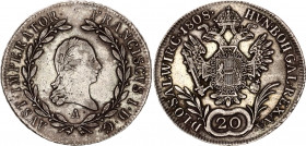 Austria 20 Kreuzer 1808 A
KM# 2141; Silver; Franz I; XF