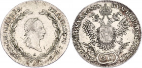 Austria 20 Kreuzer 1828 A
KM# 2144; Silver; Franz I; AUNC mint luster remains.